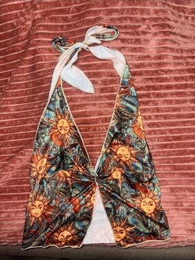 Sun & Swirl Halter Top in Teal and Orange